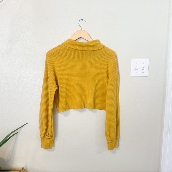 Mustard Yellow Waffle Knit Crop Turtleneck Top - Picture 2 of 2